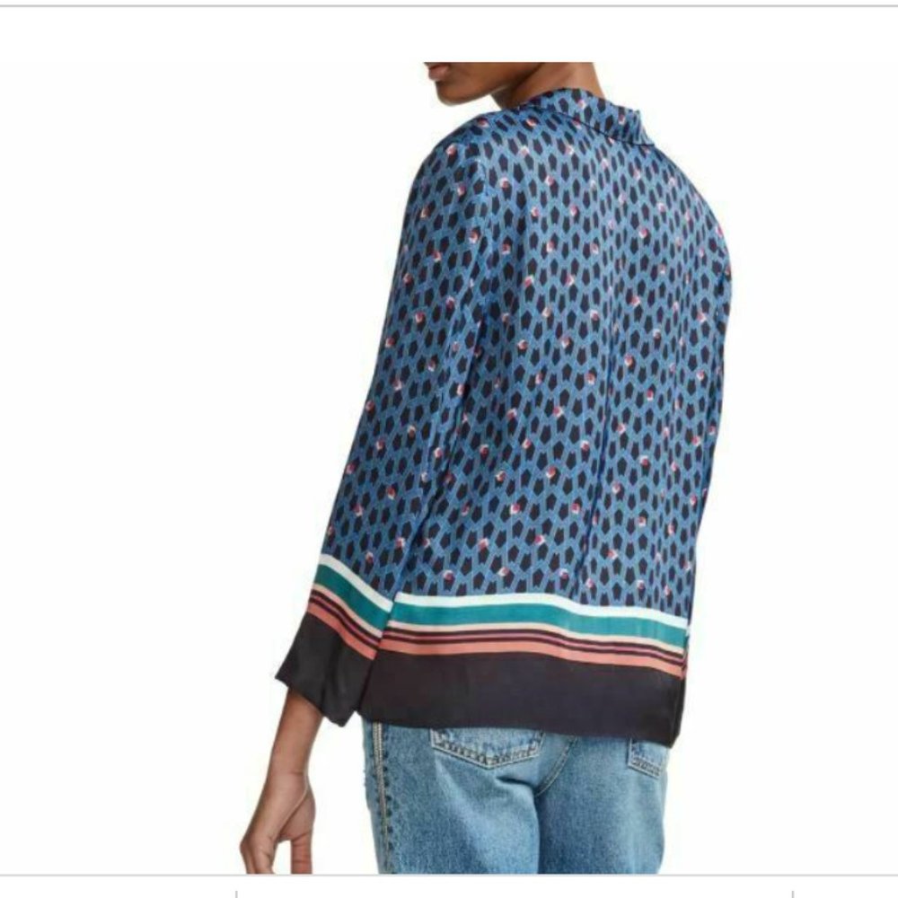 Maje Blue Multi-Spot Silk Blouse with Stripe Trim - Picture 4 of 13